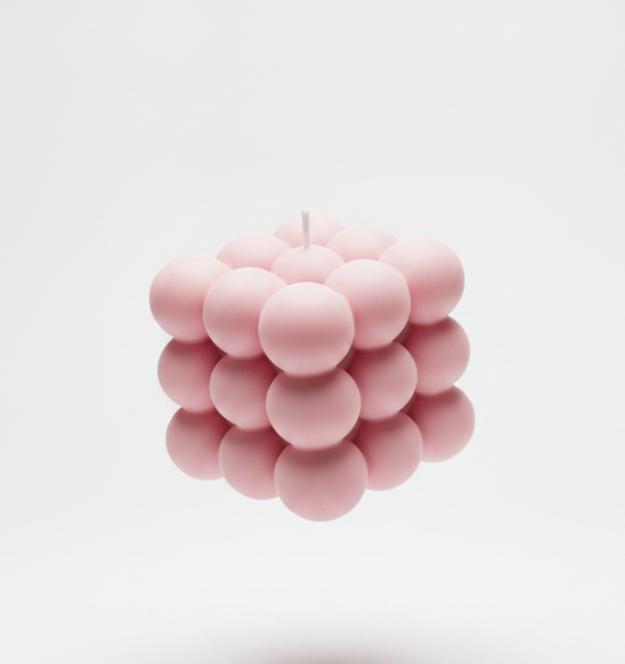 Pink Sculpted Bubble Cube Candle