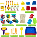 1lb PlaySand Kit with Foldable Sandbox, 6 Construction Trucks Tools