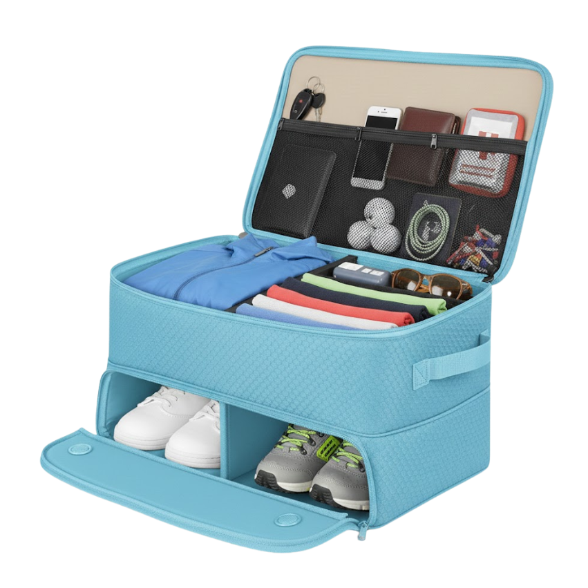 2-Layer Car Storage with Lower Shoe Compartment, Trunk Organizer