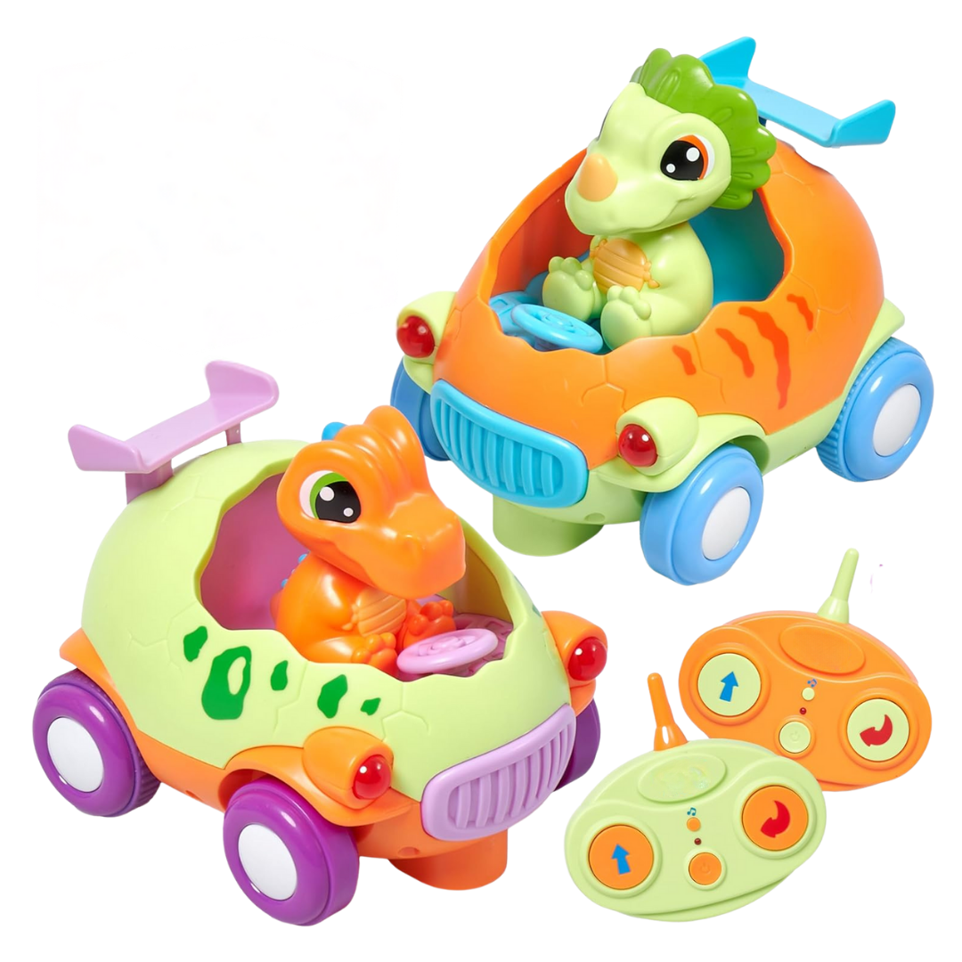 2-Pack Cartoon RC Cars for Toddlers with Lights, Music, and Figures