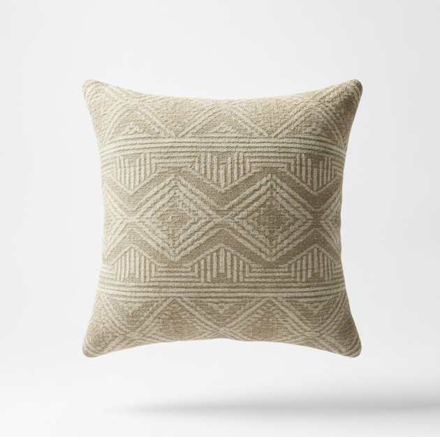 Beige Textured Geometric Pillow