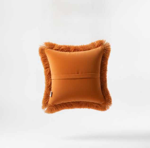 Orange Velvet Fringed Pillow