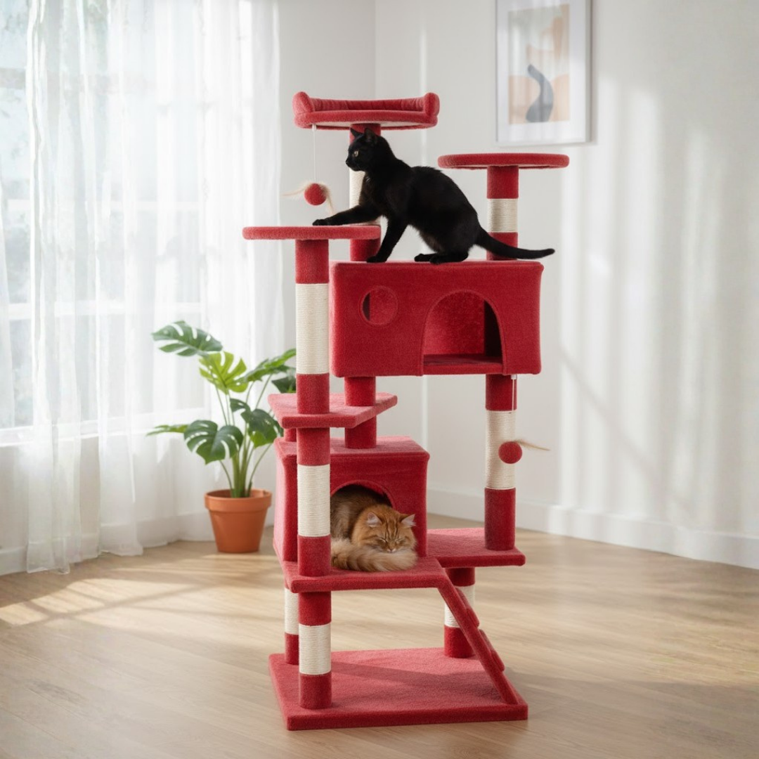 54 Inch Cat Tree with Condos, Platforms, Scratching Posts and Ladder
