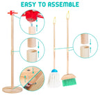 8-Piece Wooden Cleaning Set for Kids with Mop Broom Brushes Stand Rag