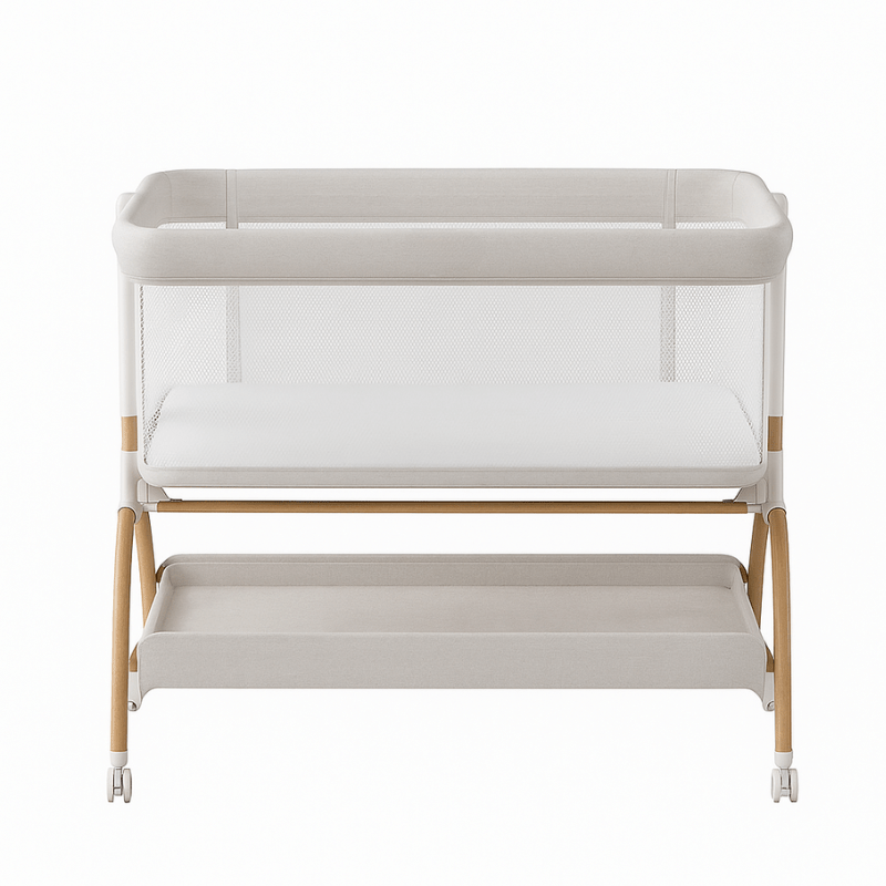 Adjustable Baby Bassinet with Drop-Down Side, Storage, and Mesh