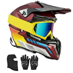 Adult ATV Dirt Bike Helmet with Goggles Gloves Mask and Visor Set