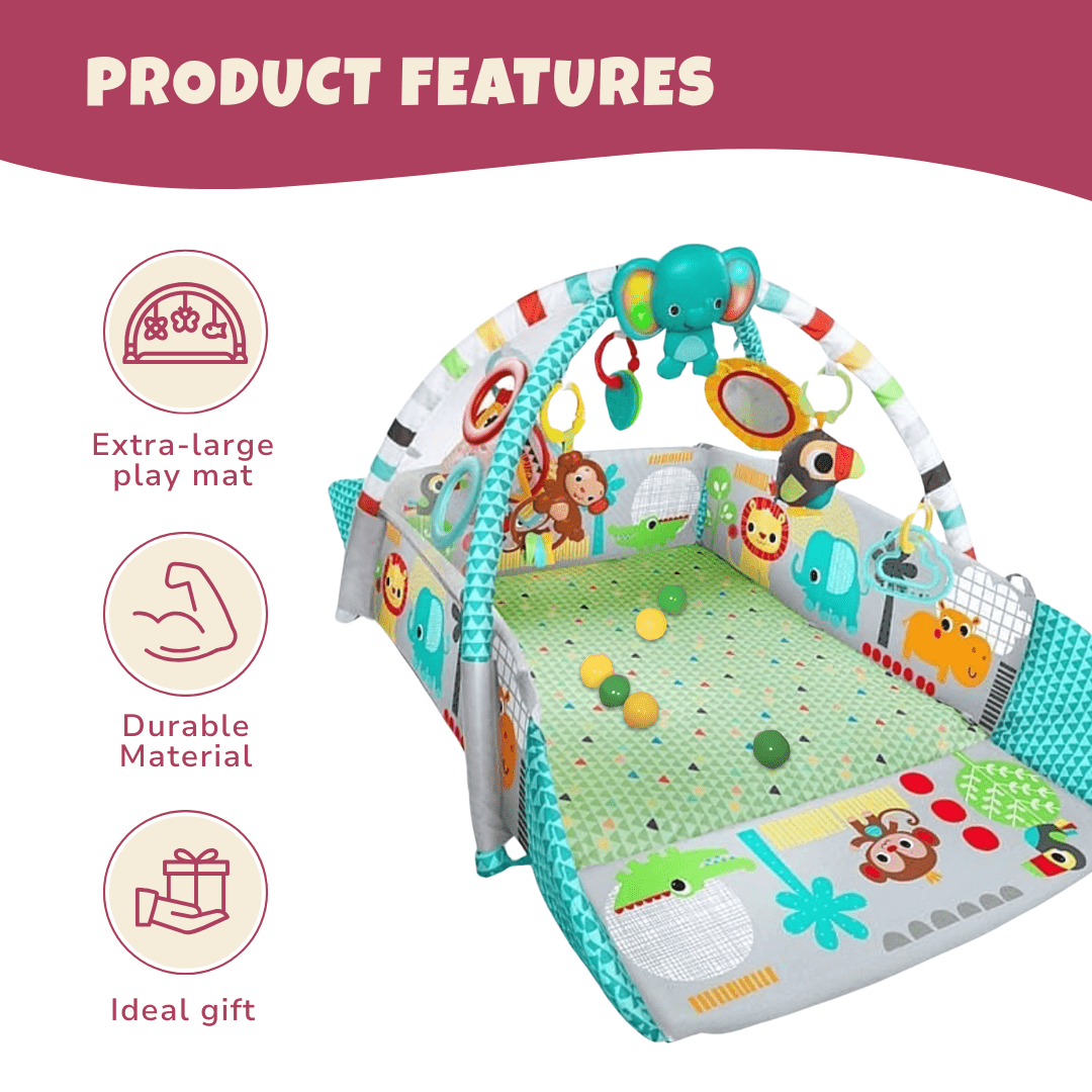 Baby Fitness Frame with Crawling Mat, Learning Play Gym with Soft Toys