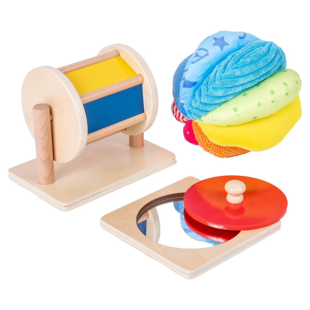 Baby Play Set with Spinning Drum, Mirror Puzzle and Soft Ball