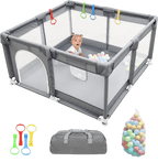Baby Playpen with Padded Frame, Mesh Walls, Balls & Pull Rings