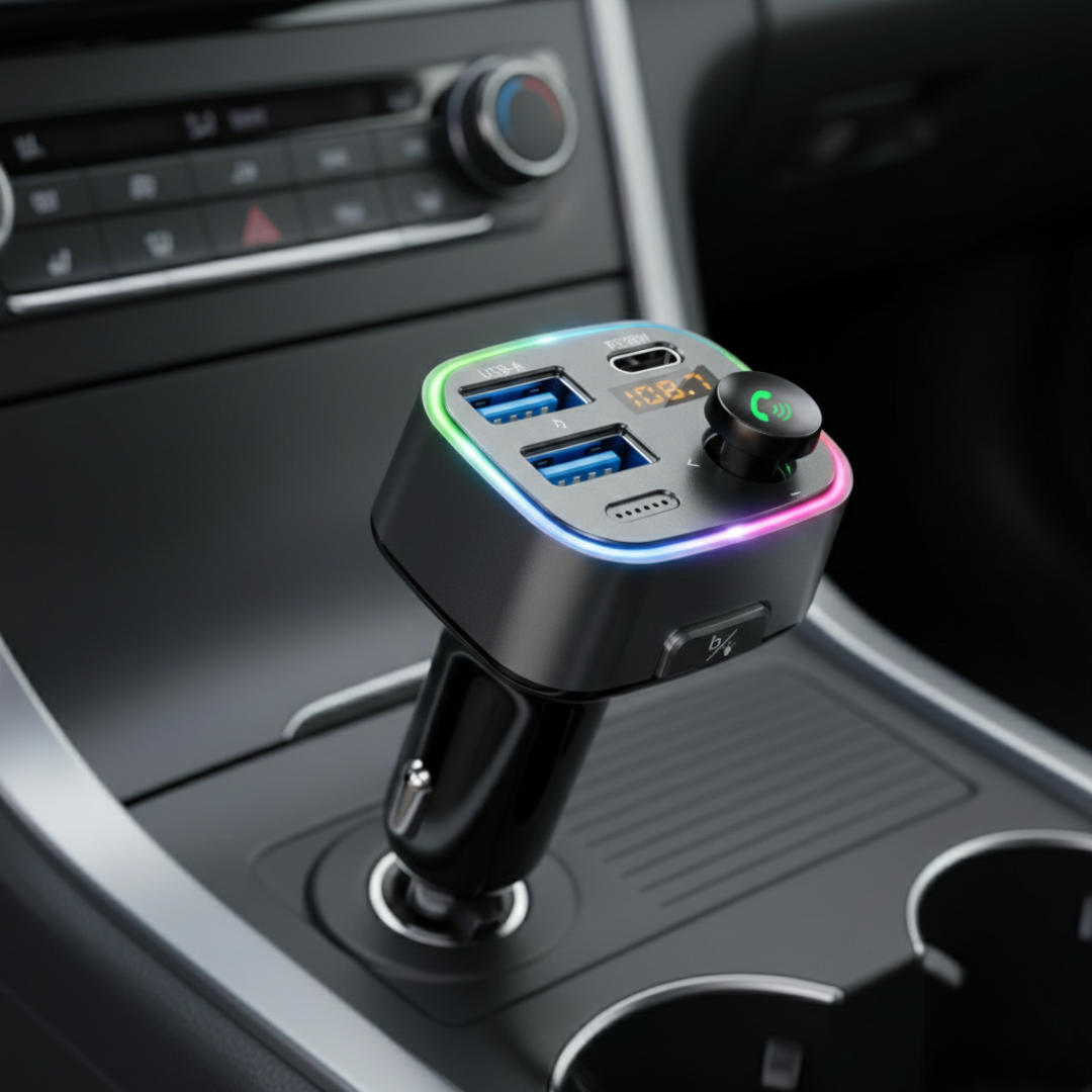 Bluetooth 5.4 FM Transmitter Car Adapter with 48W USB Charging