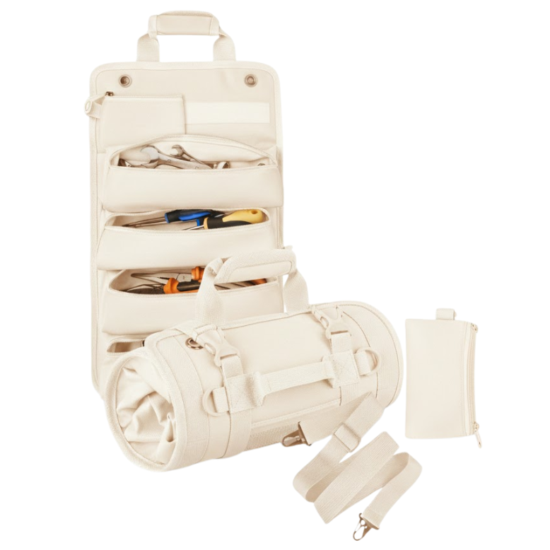 Car Roll Up Tool Bag Organizer with Compartments and Detachable Pouch