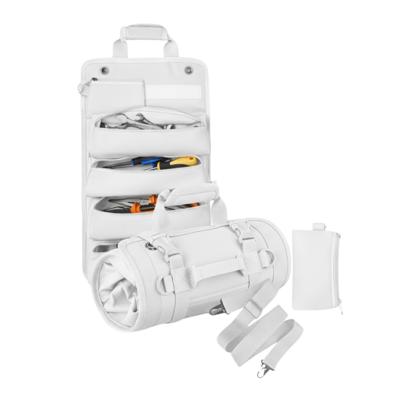 Car Roll Up Tool Bag Organizer with Compartments and Detachable Pouch