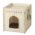 Cat Litter Box Enclosure with Mat and Fence Top, Handwoven Rattan