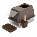 Cat Litter Box with Lid and Stainless Steel Pan with Front Entry
