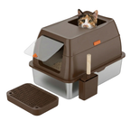 Cat Litter Box with Lid and Stainless Steel Pan with Front Entry