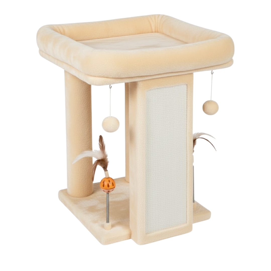 Cat Tree Tower with Raised Platform, Scratching Board and Toys