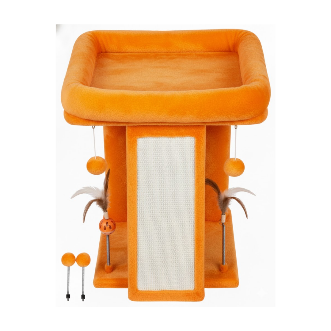 Cat Tree Tower with Raised Platform, Scratching Board and Toys