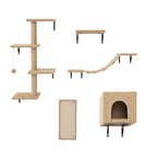 Cat Wall Shelves Set with House, Bridge, Steps, Climber and Scratcher