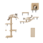 Cat Wall Shelves Set with House, Bridge, Steps, Climber and Scratcher