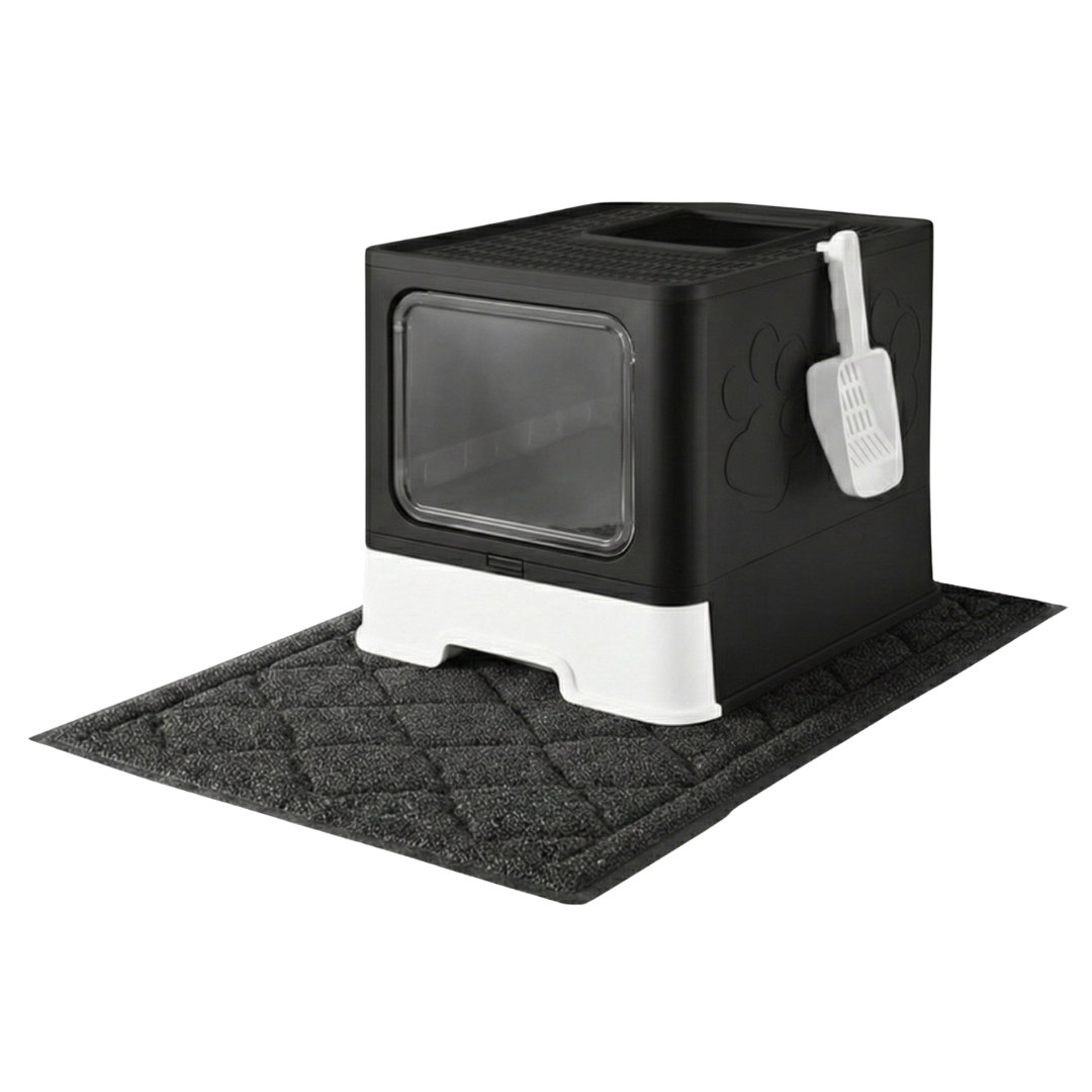 Covered Cat Litter Box with Top Exit, Mat and Scoop Included