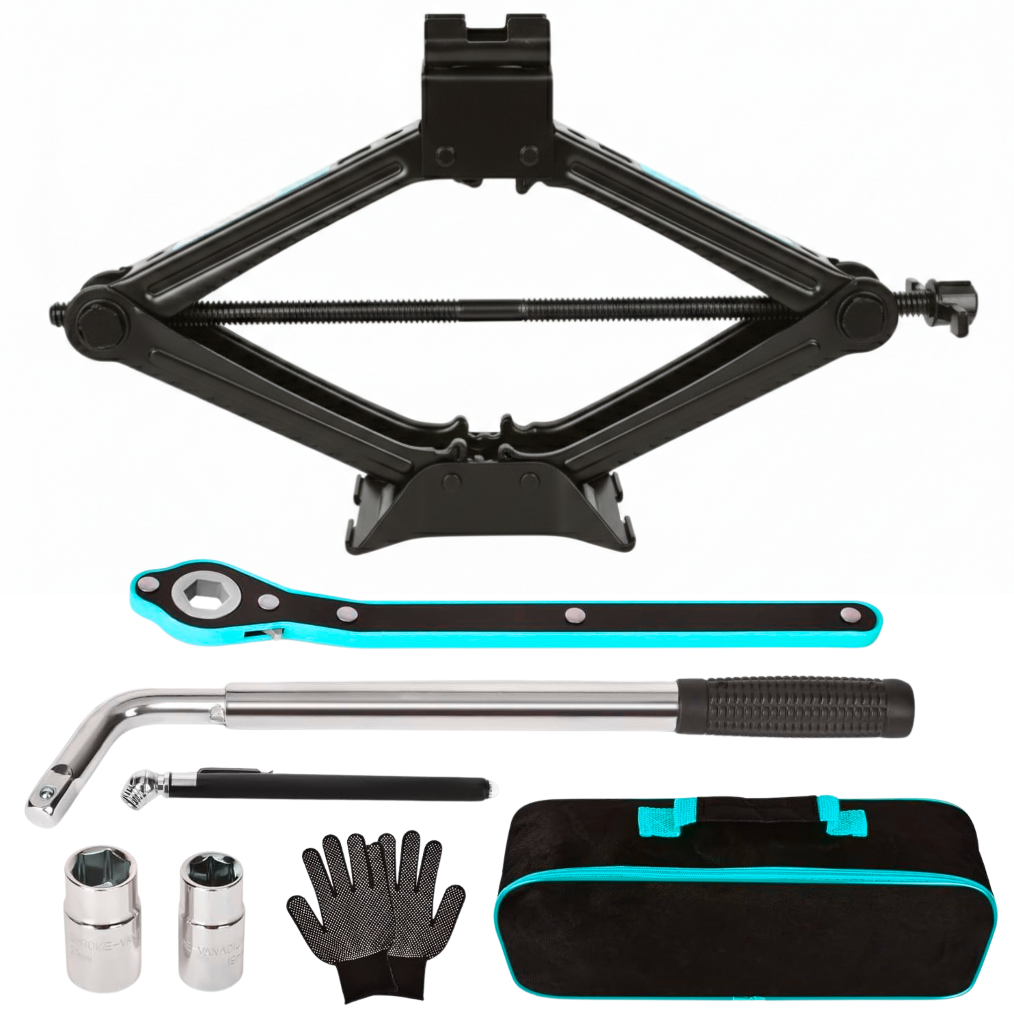 Crank-Style Scissor Jack Lift Kit 2T with Tire-Change Tool Set