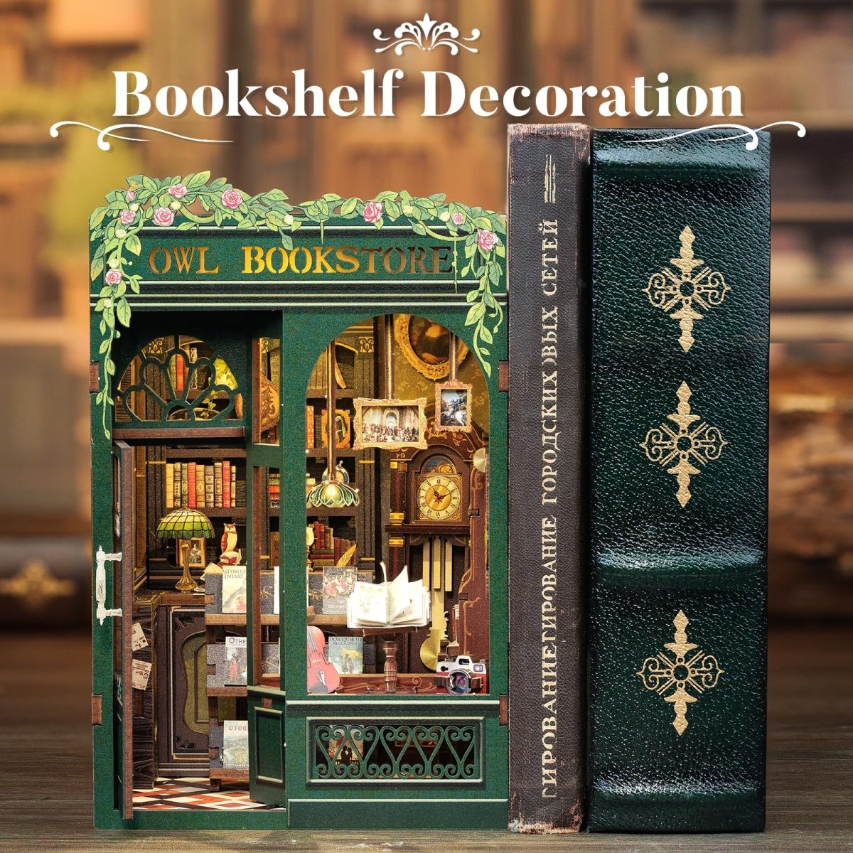 DIY Book Nook Kit with LED, Wooden Miniature Bookstore Craft Set