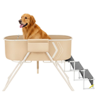 Dog Bath Tub with Elevated Basin, Foldable Stairs, and Drain Hose