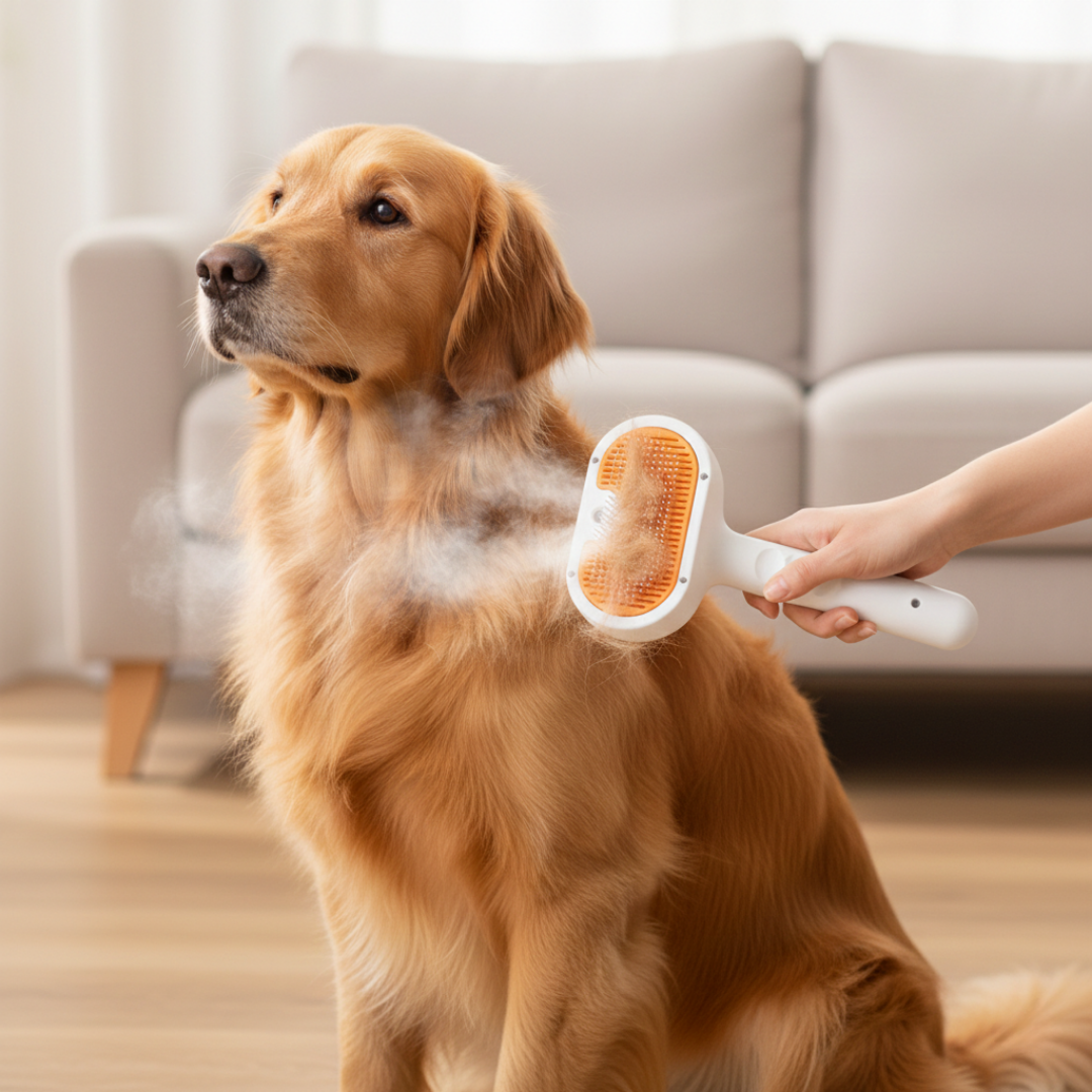 Dog & Cat Steam Grooming Brush with Mist Spray and Self-Cleaning