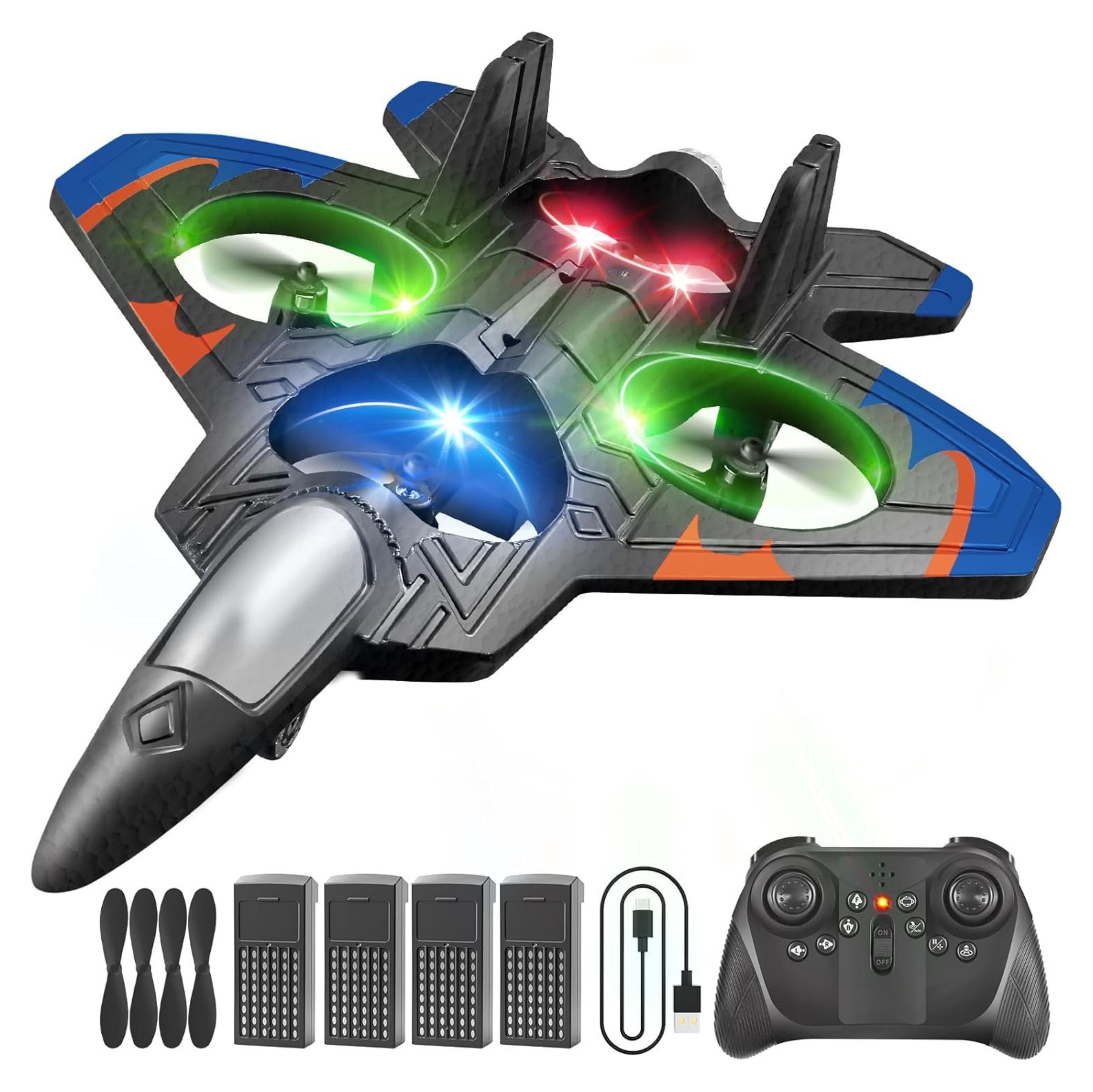 Foam RC Fighter Jet Plane with LED Lights and 360° Aerial Stunts
