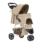 Foldable Pet Stroller with Weather Cover, Cup Holders, Storage Basket