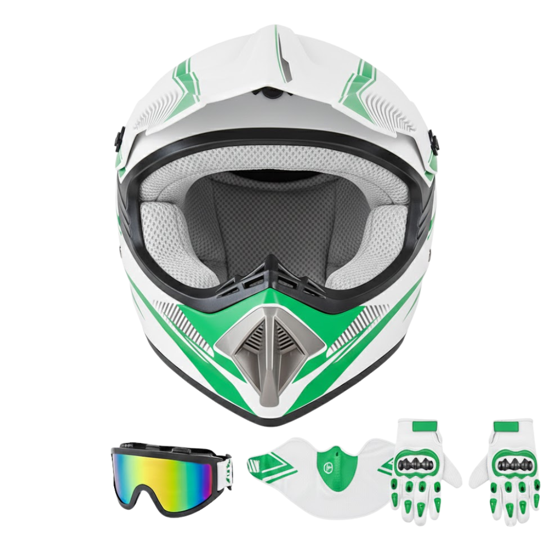 Full Face Dirt Bike Helmet with Goggles and Gloves ATV Motorcycle Gear