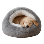 Hooded Plush Cave Pet Bed with Removable Cushion and Anti-Slip Base