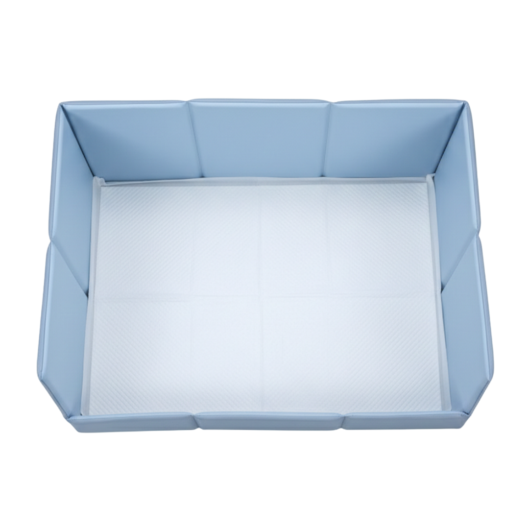 Indoor Dog Pee Pad Tray with Raised Side Walls and Foldable Design
