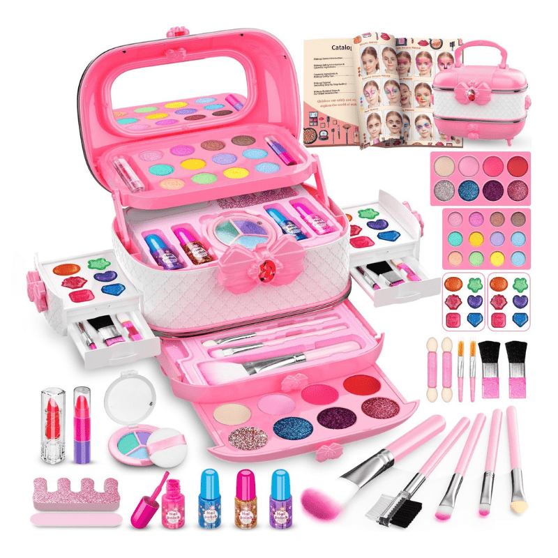 Kids Makeup Kit with Case, Washable Cosmetics, Brushes & Nail Set