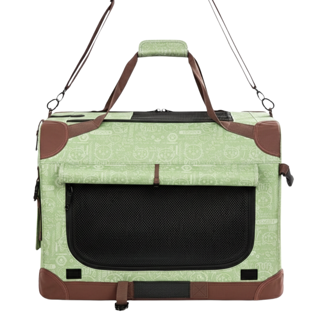Large Soft Pet Carrier With Foldable Frame and Seatbelt Loops