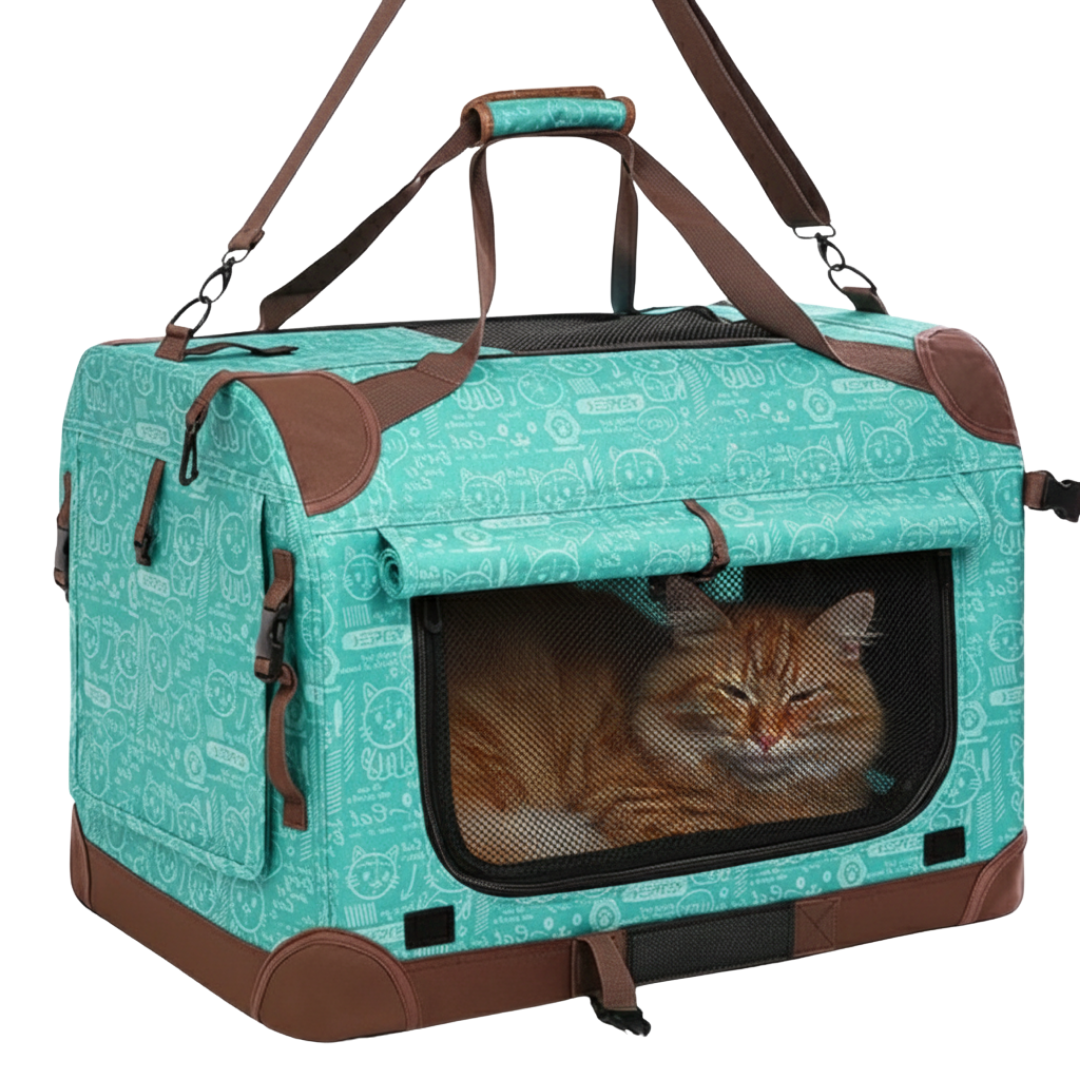 Large Soft Pet Carrier With Foldable Frame and Seatbelt Loops