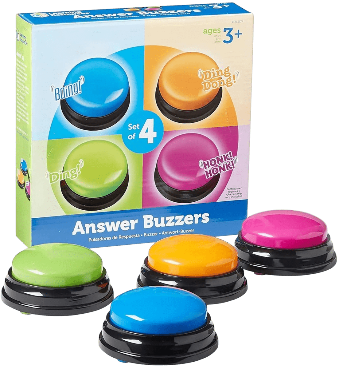 Learning Game Show Buzzers Set of 4 Colorful Pre-Recorded Sounds