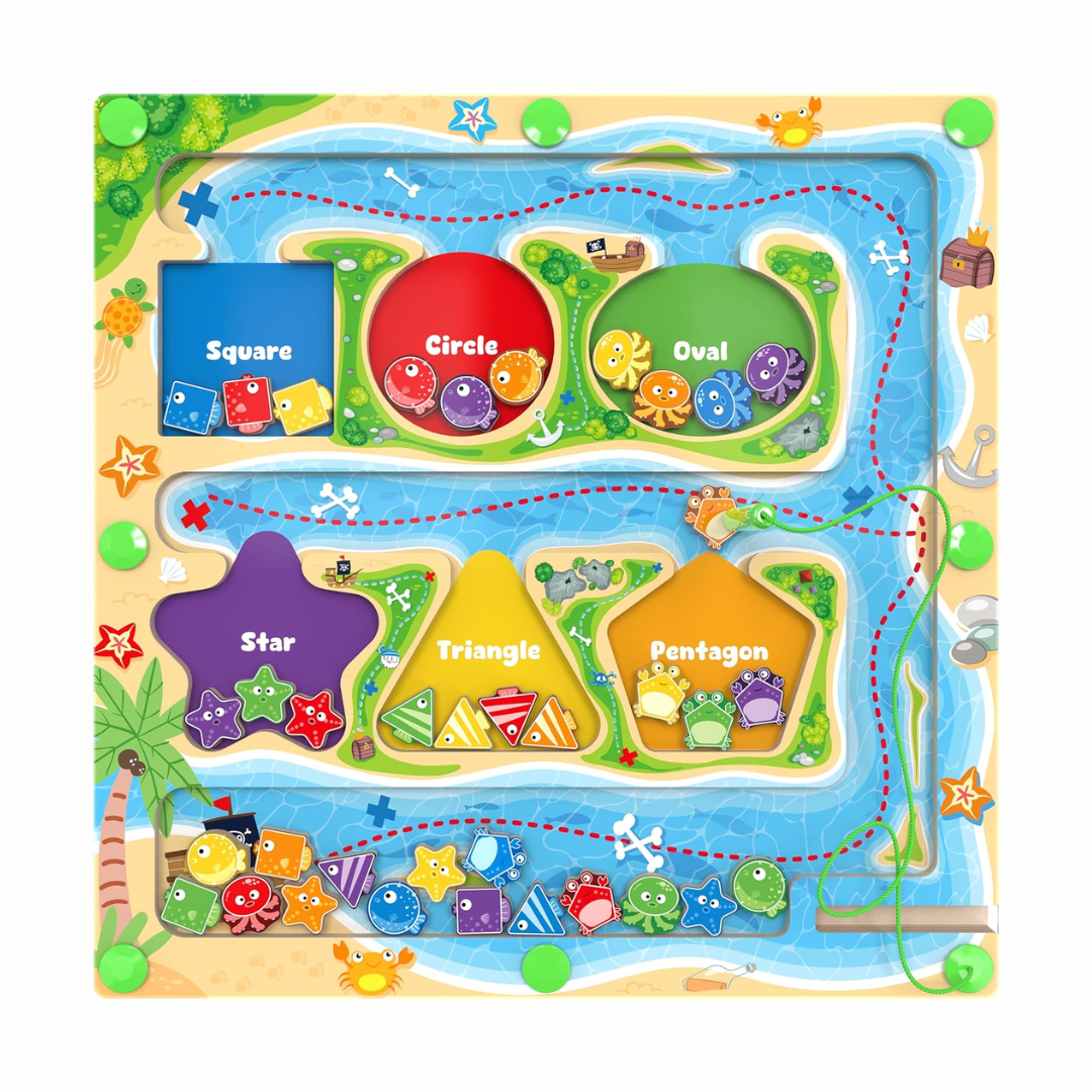 Magnetic Color Shape and Number Maze Toy for Kids with Wooden Board