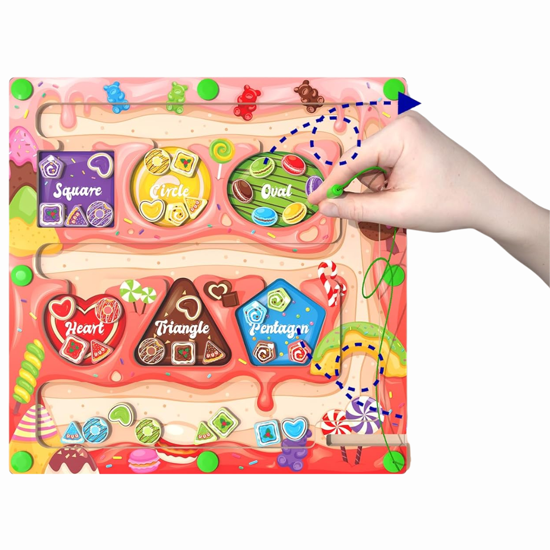 Magnetic Color Shape and Number Maze Toy for Kids with Wooden Board