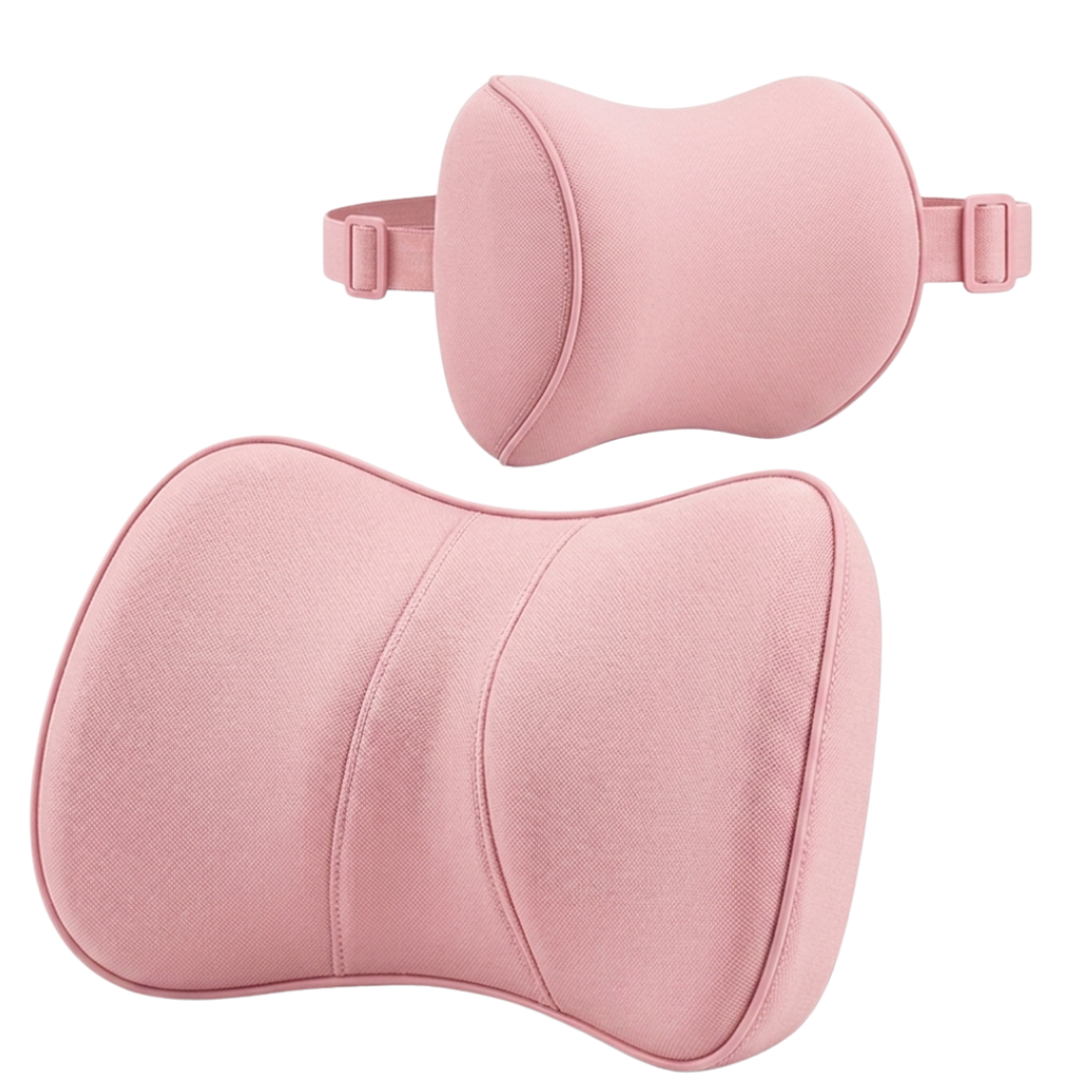 Memory Foam Car Neck And Lumbar Cushion Set With Adjustable Strap