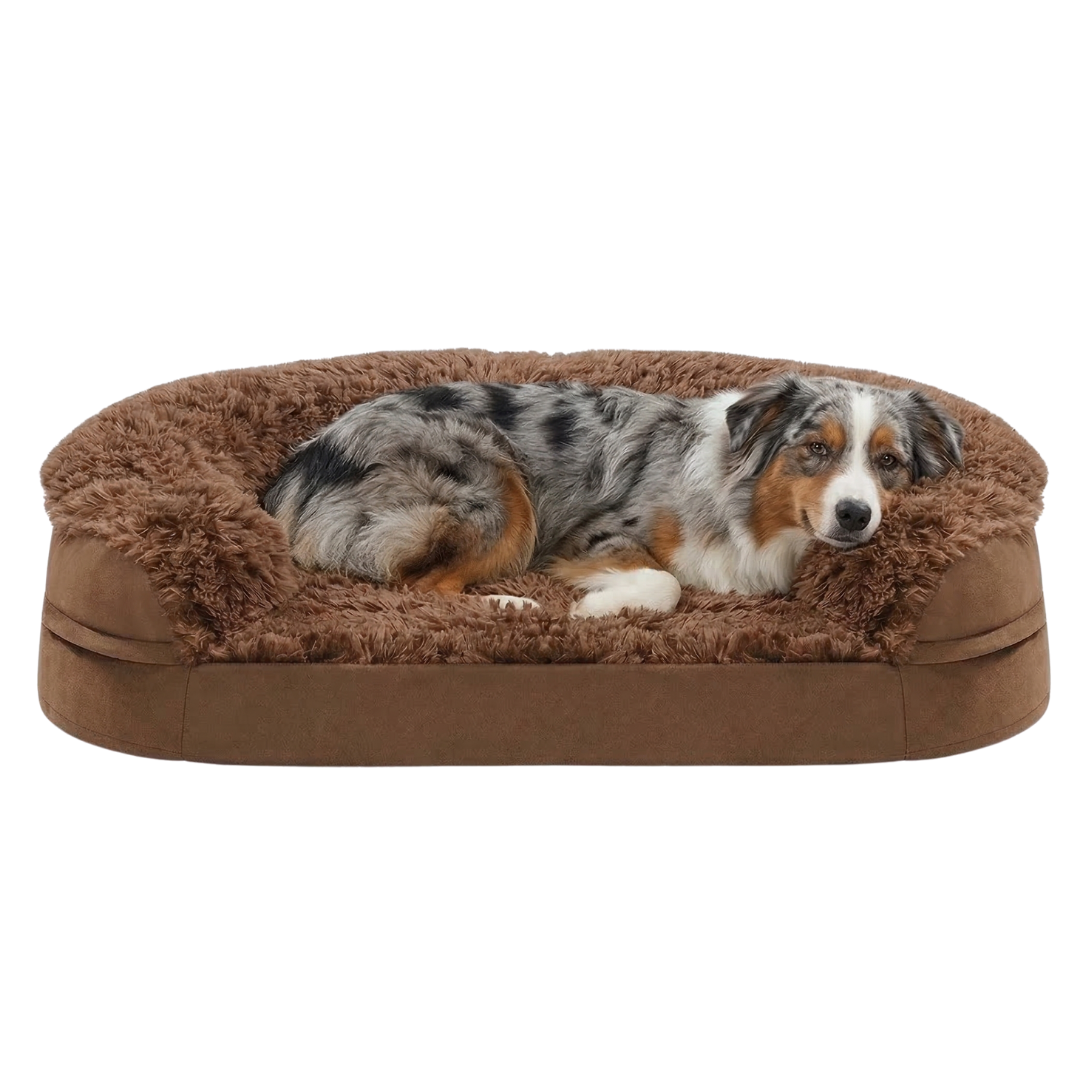 Memory Foam Pet Bed with Bolsters for Dogs and Cats, Washable Cover
