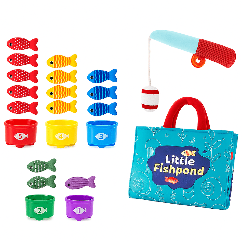 Montessori Cloth Fishing Set 22 Piece with Ocean Mat and Buckets