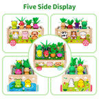Montessori Wooden Carrot Toy, Sorting Game with Animals & Storage Box