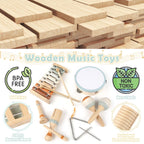 Montessori Wooden Music Set with Drum, Xylophone, Maracas for Kids