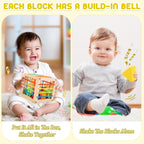 Montessori Wooden Shape Sorter Cube with 8 Textured Blocks for Toddlers