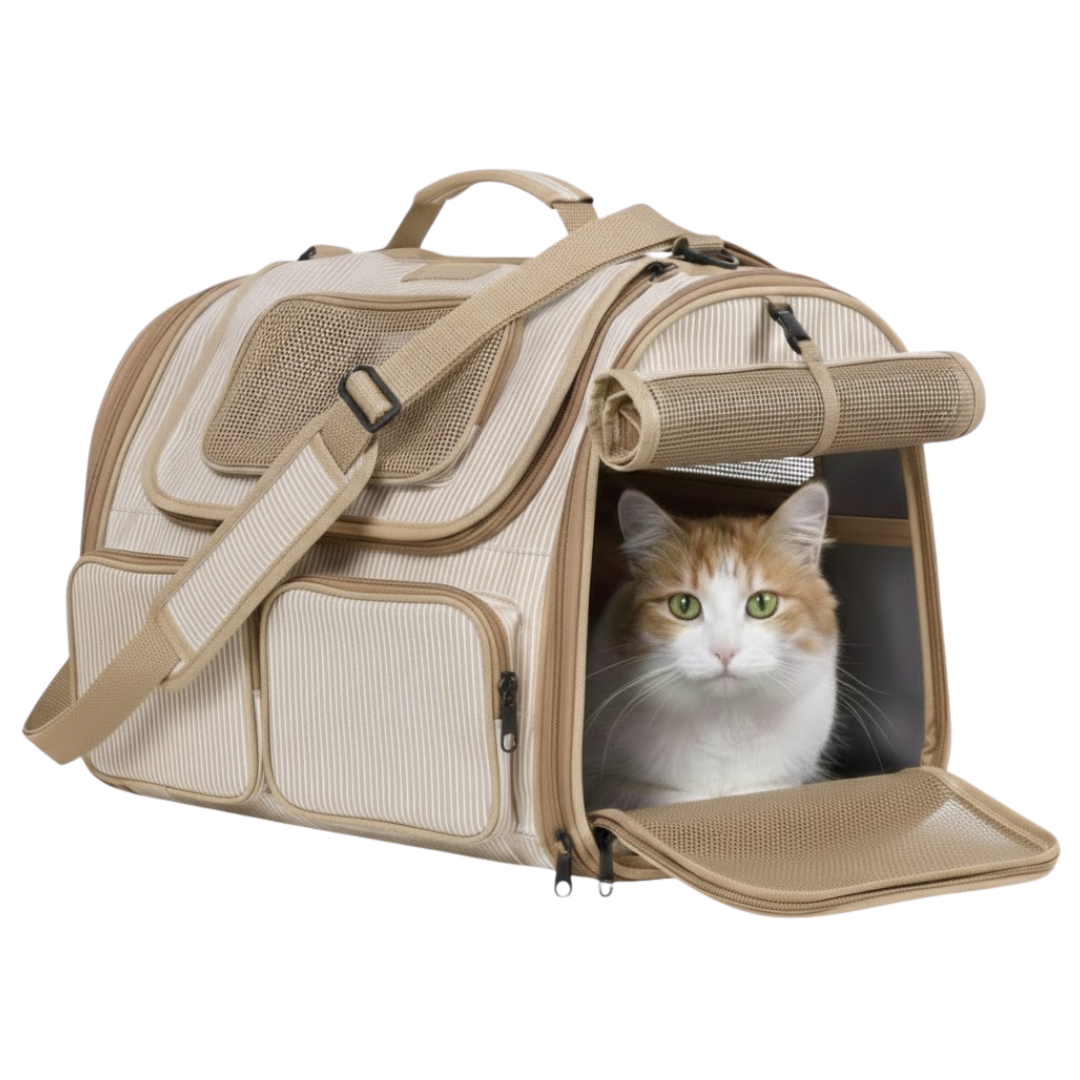 Pet Travel Carrier with Mesh Panels and Pockets for Small Cats & Dogs