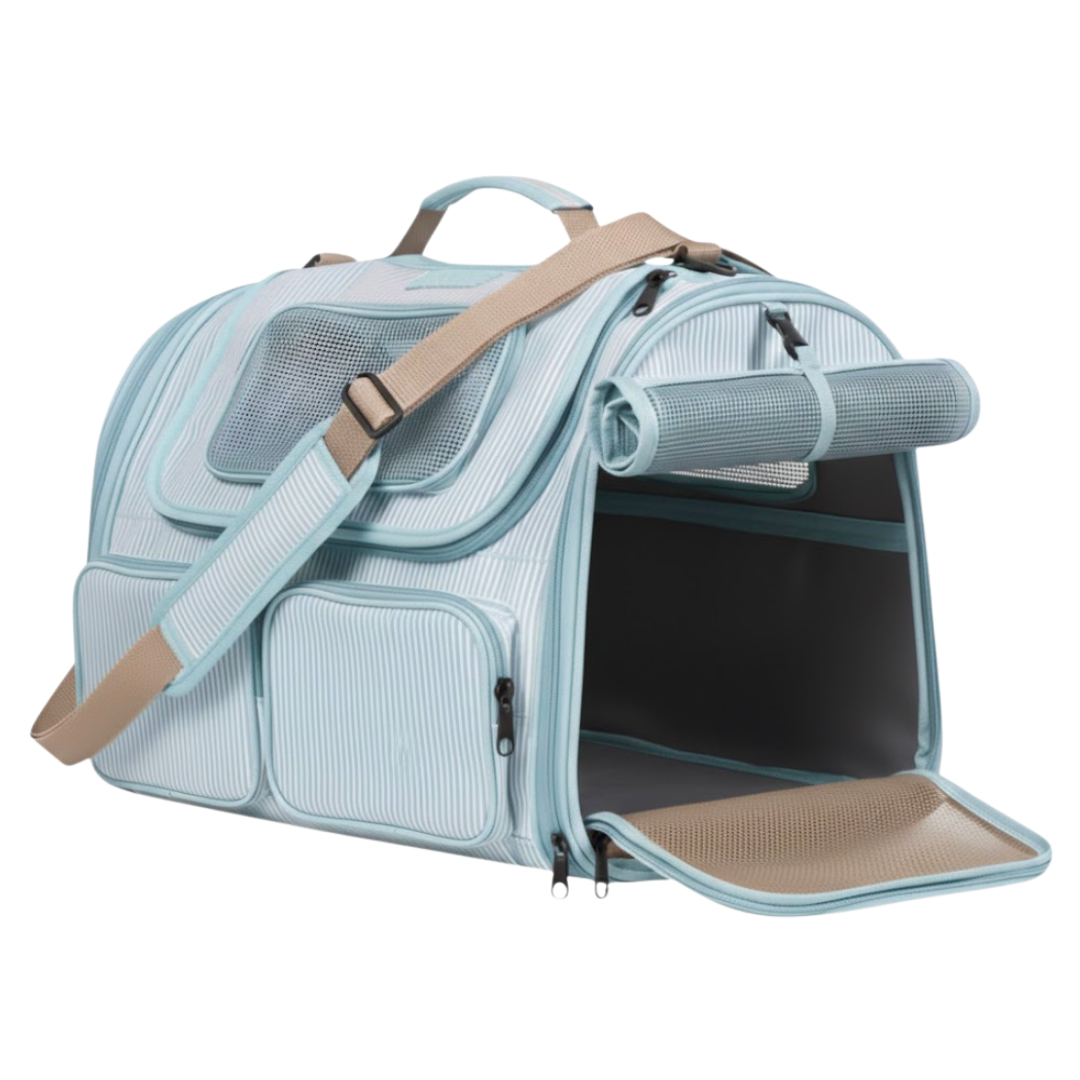 Pet Travel Carrier with Mesh Panels and Pockets for Small Cats & Dogs
