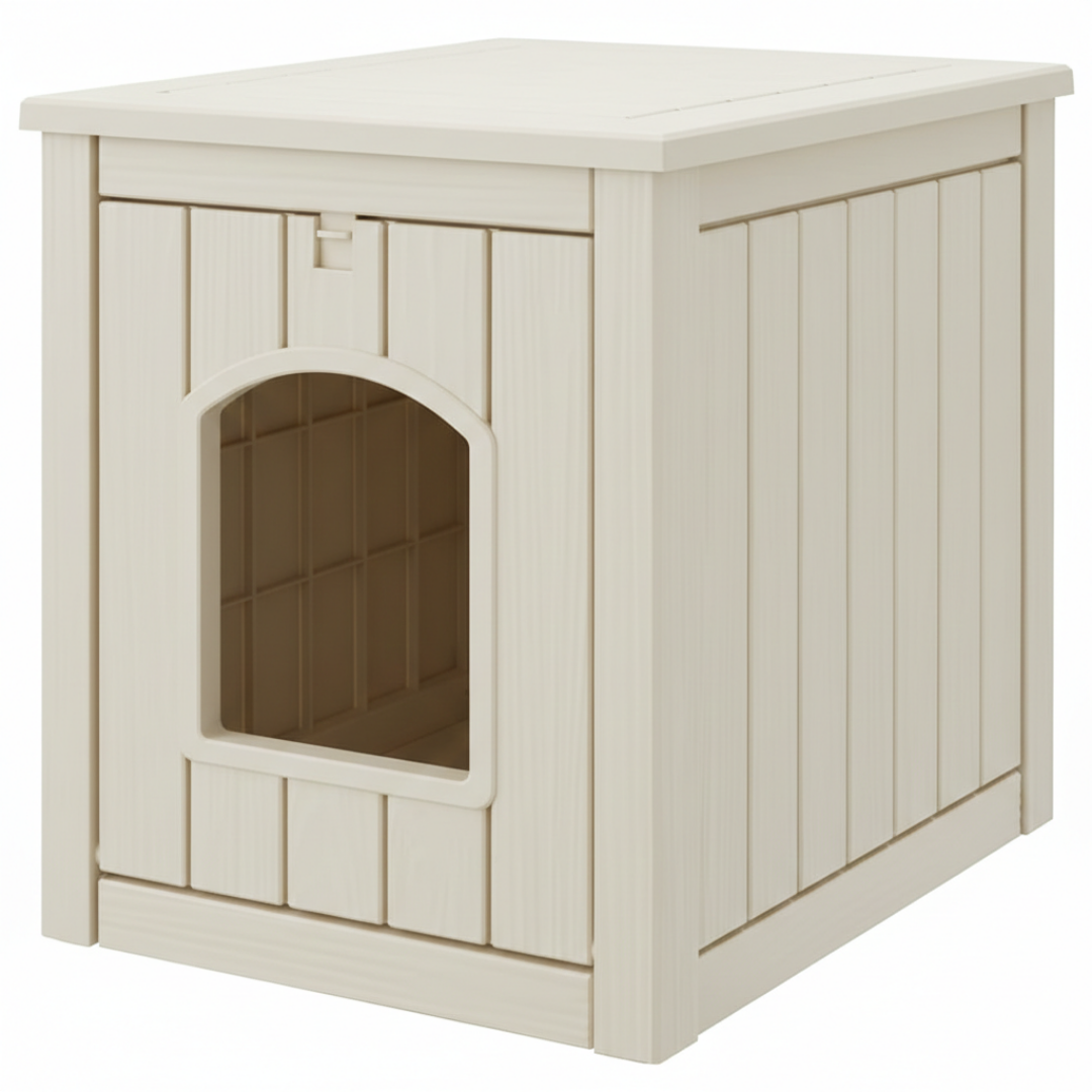 Plastic Cat Litter Box Enclosure Side Table with Openable Door