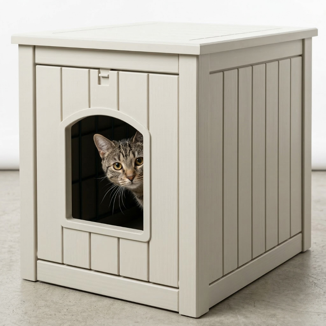 Plastic Cat Litter Box Enclosure Side Table with Openable Door