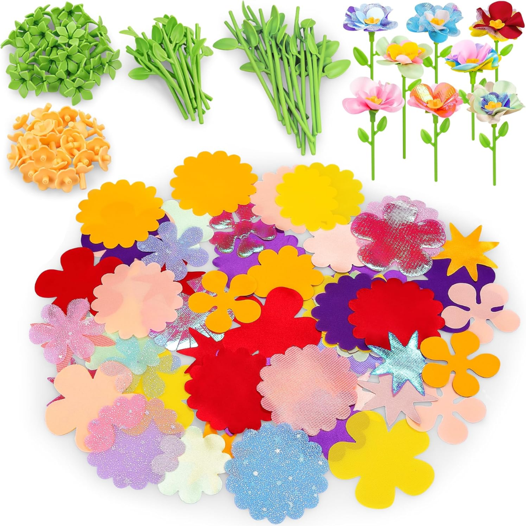 Play Set: Fabric Flower Bouquet Craft Kit for Kids with 150 Fabric Pieces